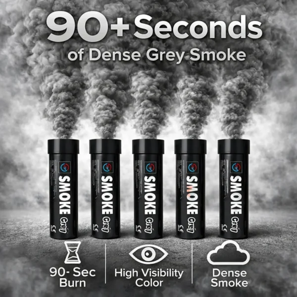 Black-_-Grey-Smoke-Flare-5-Pack-Information.webp Grey Smoke Flare 90 Seconds – Wire Pull Dark Effect Smoke Bomb