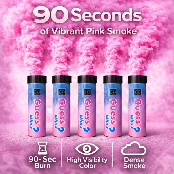 Gender-Reveal-Pink-Smoke-Flare-5-Pack-Information.webp Pink Gender Reveal Smoke Flare 90 Seconds – Girl Reveal Smoke Bomb