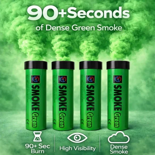 Green-Smoke-Flare-4-Pack-Information.webp Green Smoke Flare 90 Seconds – Wire Pull High Density Smoke Bomb