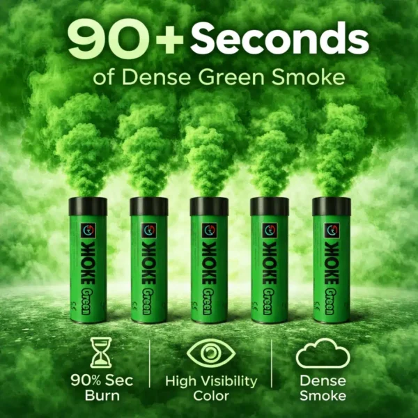 Green-Smoke-Flare-5-Pack-Information.webp Green Smoke Flare 90 Seconds – Wire Pull High Density Smoke Bomb