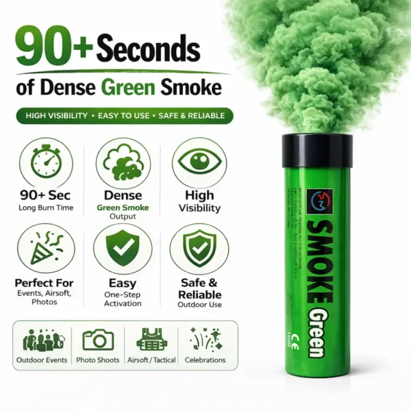 Green-Smoke-Flare-90-Second-Information.webp Green Smoke Flare 90 Seconds – Wire Pull High Density Smoke Bomb