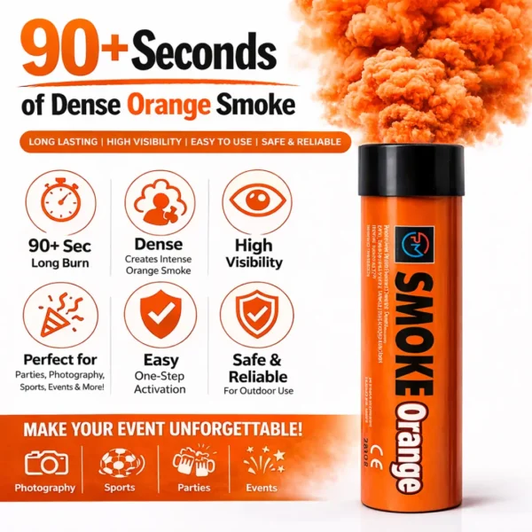 Orange-Smoke-Flare-90-Second-Information.webp Orange Smoke Flare 90 Seconds – Wire Pull High Visibility Smoke Bomb