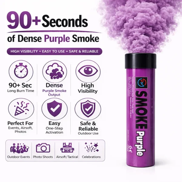 Purple Smoke Flare 90 Seconds – Wire Pull Colour Smoke Bomb