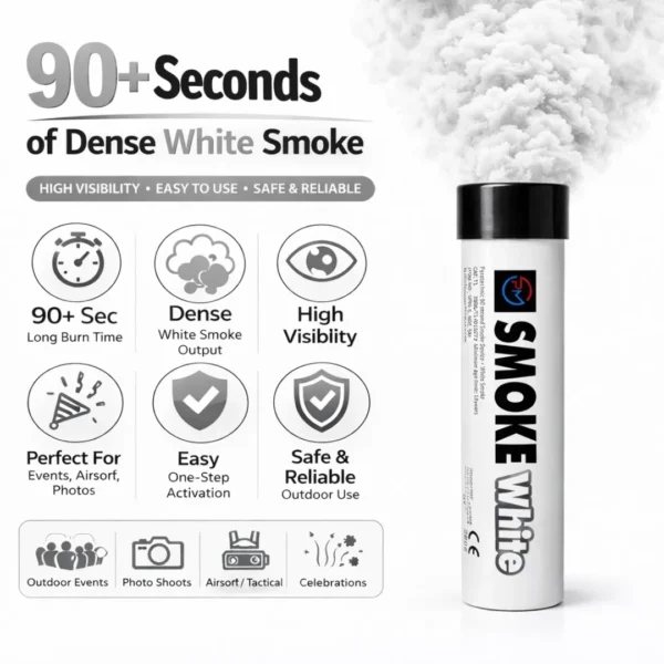 White Smoke Flare 90 Seconds – Wire Pull Clean Effect Smoke Bomb