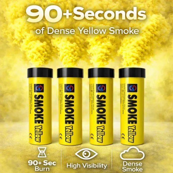 Yellow-Smoke-Flare-4-Pack-Information.webp Yellow Smoke Flare 90 Seconds – Wire Pull High Visibility Smoke Bomb
