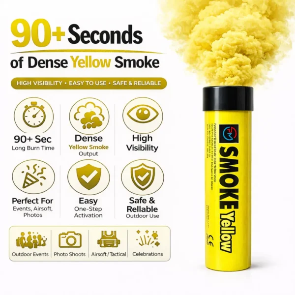 Yellow-Smoke-Flare-90-Seconds-Information.webp Yellow Smoke Flare 90 Seconds – Wire Pull High Visibility Smoke Bomb